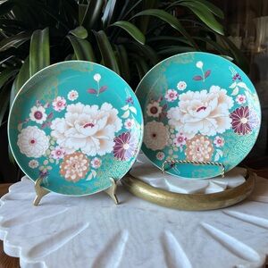 Set of 2 Maxwell & Williams Kimono 8” Fine Bone China Plates - Teal & Floral